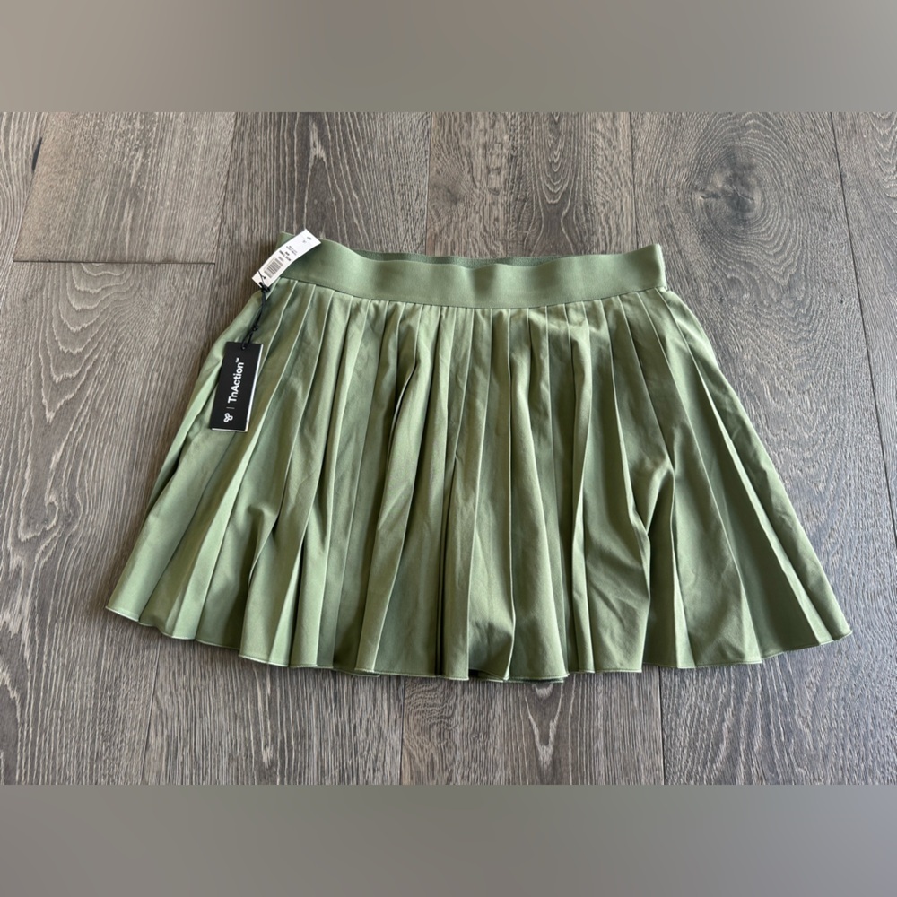 TNA Olive Skater Pleated Mini Skirt